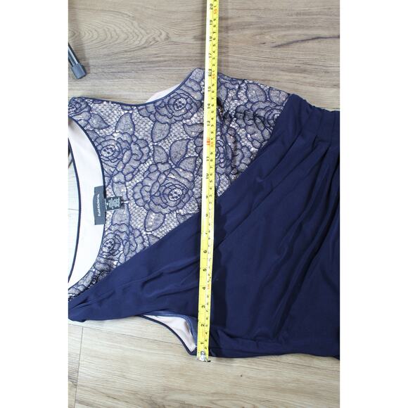 R&M Richards Navy Lace Bodice Draped Evening Gown | Women’s Size 10 - Picture 8 of 8